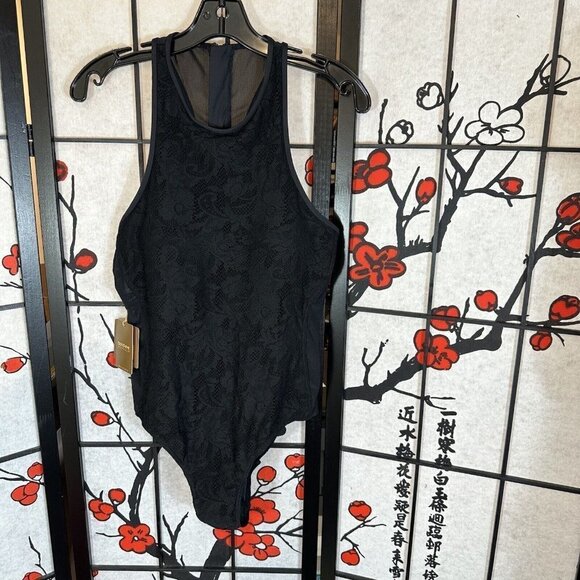 Bond Eye Black Lace One Piece Swimsuit Size US 12 AUS 16 High Neck New - Picture 4 of 8